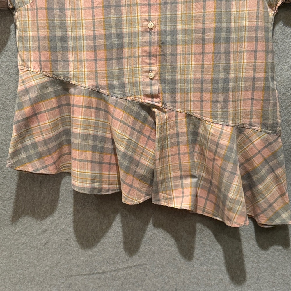 Lauren Ralph Lauren Woman’s Plaid Blouse Top Buttons Size XL Asymmetrical Bottom - Picture 4 of 5